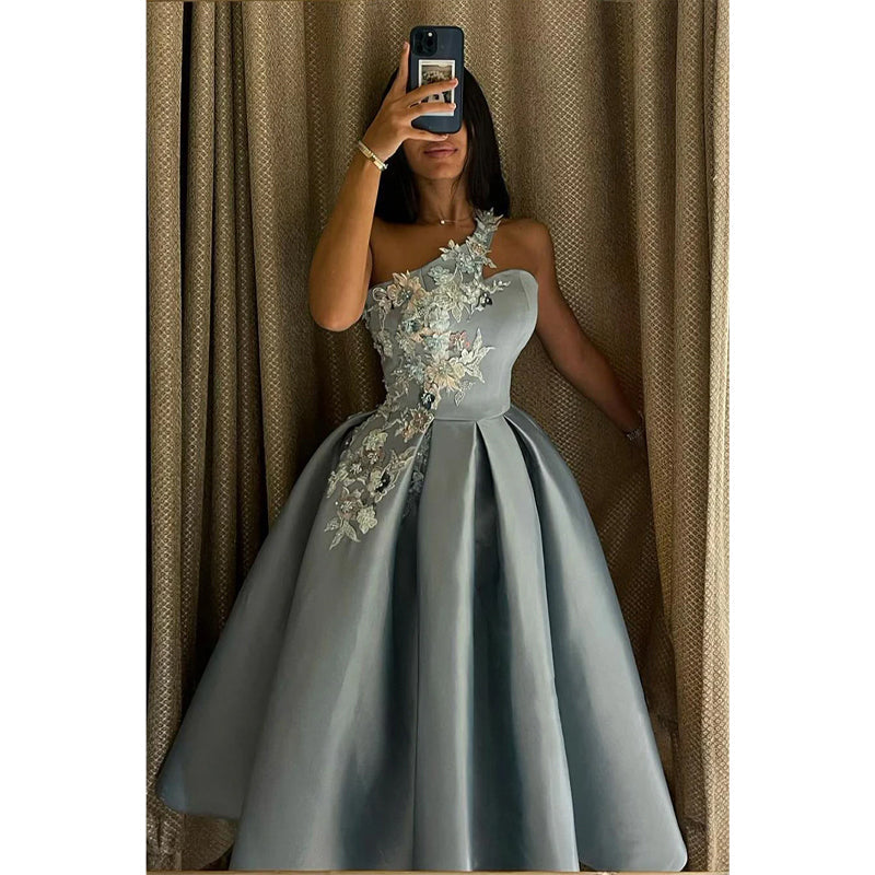 Unique One Shoulder Appliques Vintage Prom Dress Sweet