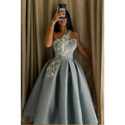 Unique One Shoulder Appliques Vintage Prom Dress Sweet