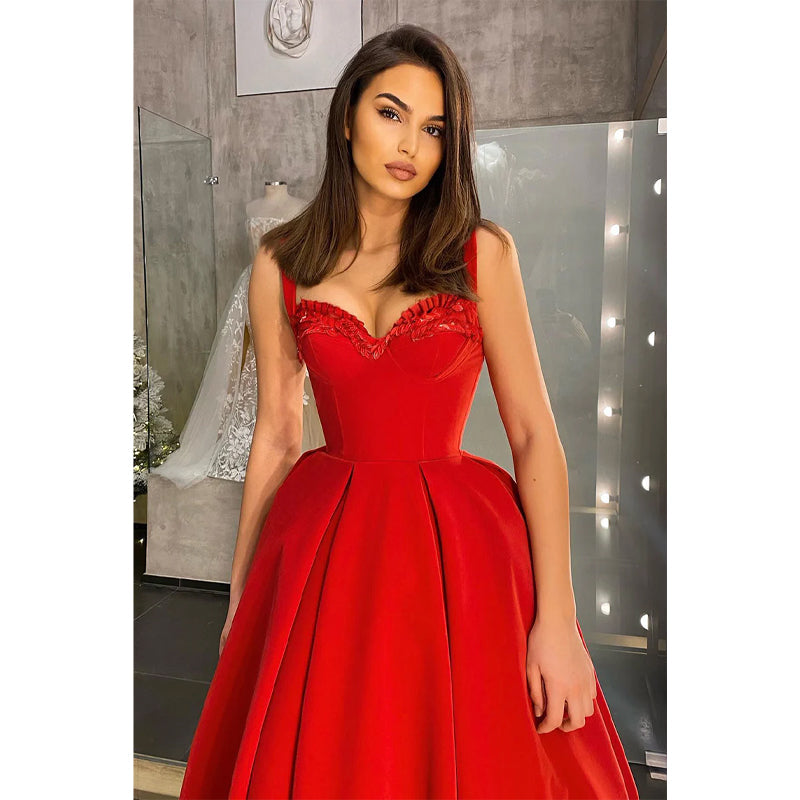 Spaghetti Straps Red Vintage Homecoming Dress Prom Gown