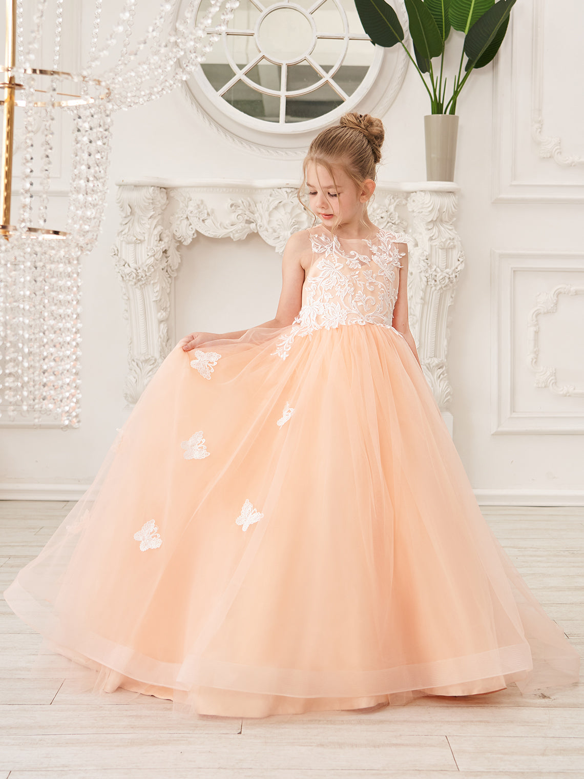 Elegant A-Line Princess Sleeveless Tulle Flower Girl Dress