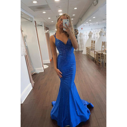 Trumpet/Mermaid V-Neck Sequined Sleeveless Prom Evening Formal Dress