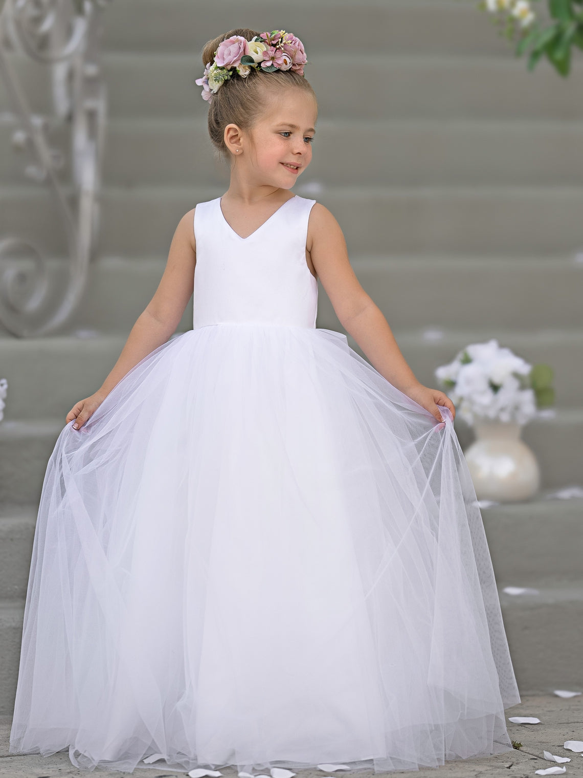 Timeless A-Line Sleeveless Satin and Tulle Flower Girl Dress