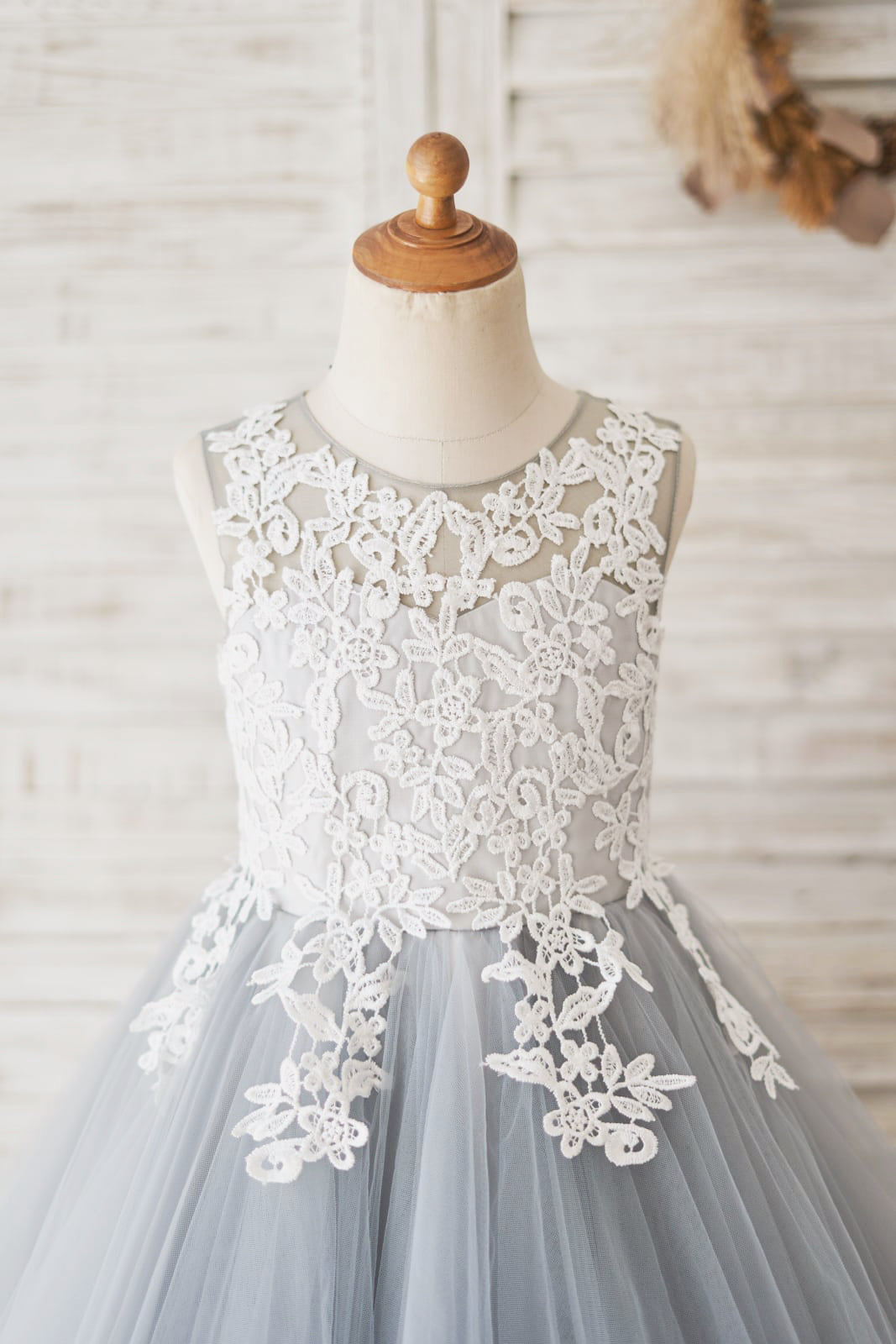 Lace Tulle Floor-length Blue Flower Girl Dress