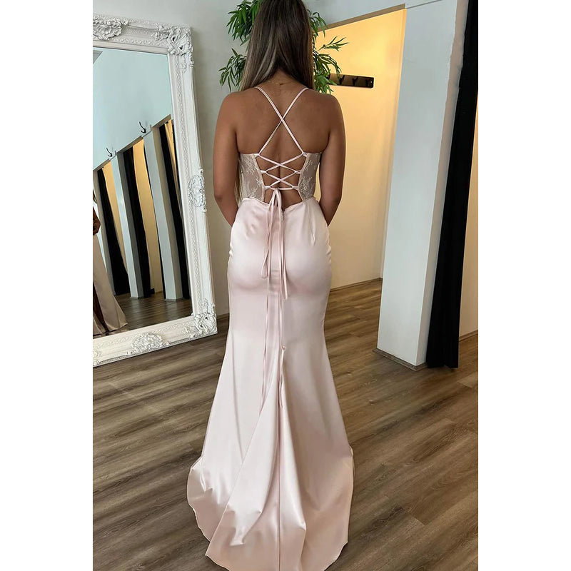 Gorgeous & Charming Criss-Cross Straps Sleeveless Sheath Side Slit Prom Dress