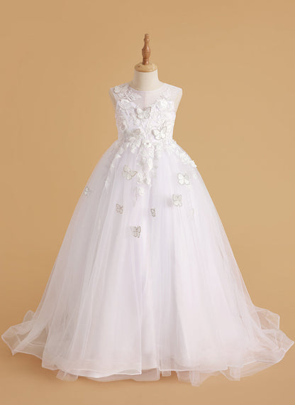 Serenity Princess Ball Gown with Lace Appliques and Butterfly Embellishments