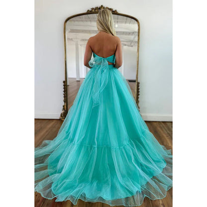 Strapless Ruched Tulle A-Line Long Homecoming Court Dress