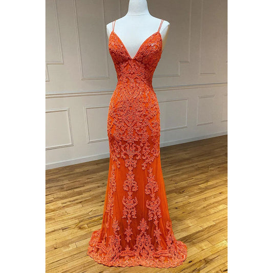 Plunging V-neck Appliques Mermaid Prom Dress