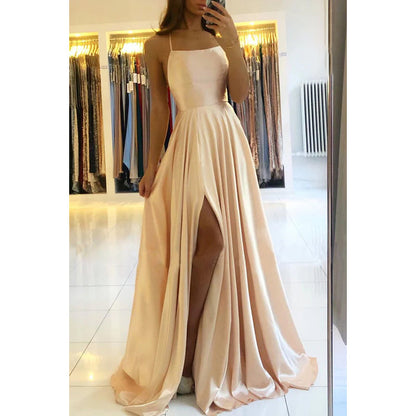 Sheath/Column Straps Satin Pleats Sleeveless Prom Evening Formal Dress