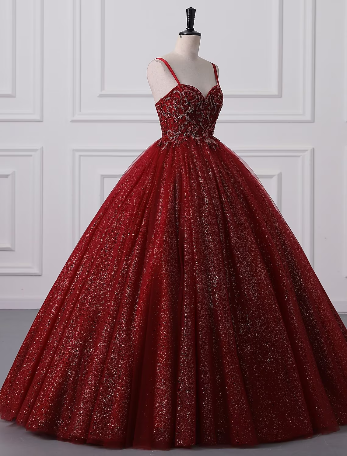 Ball Gown Prom Dresses Princess Dress Graduation Floor Length Sleeveless Spaghetti Strap Lace with Beading Appliques