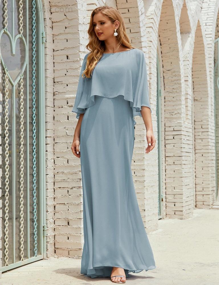 Numbersea Bridesmaid Dress Women Long Sleeve V-Neck Chiffon Formal Wedding Party 28018