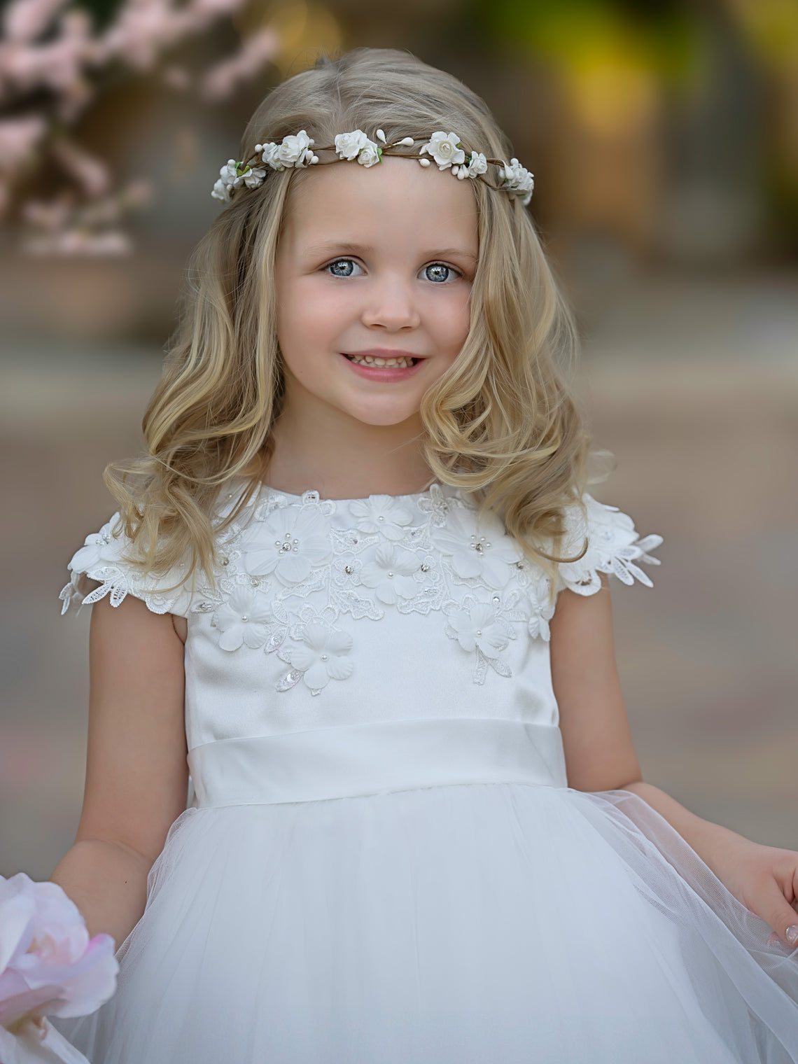 Satin Tulle Tea-length Ivory First Communion Flower Girl Dress