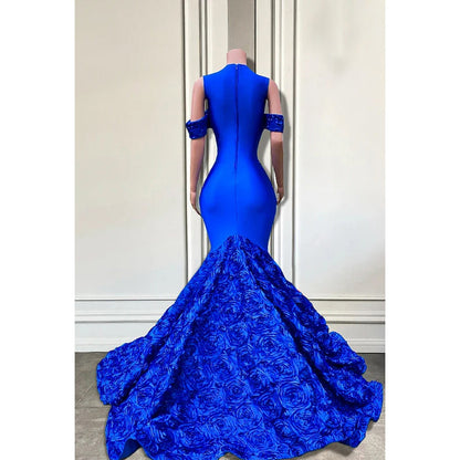 Glamorous & Dramatic V-Neck Cap Sleeves Applique Mermaid Evening Party Prom Dress