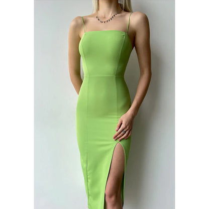 Sheath/Column Spaghetti Straps Satin Knee Length Evening Dress