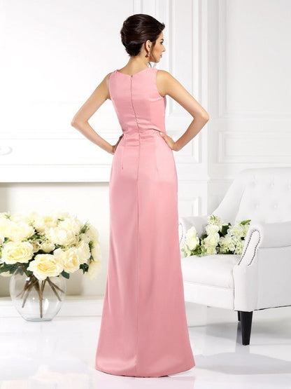 Sheath/Column Square Sleeveless Long Elastic Woven Satin Mother of the Bride Dresses