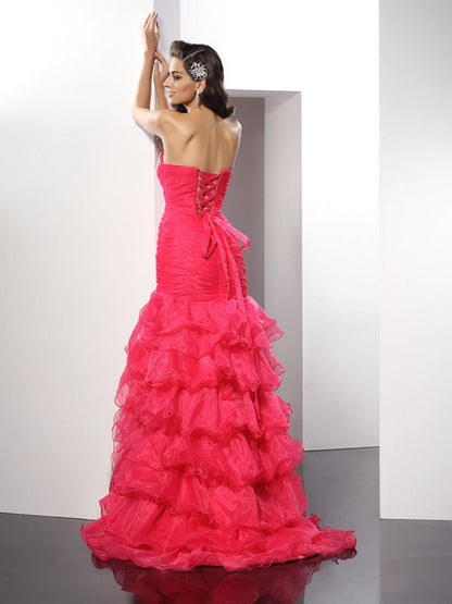 Sheath/Column Sweetheart Beading Sleeveless Long Organza Dresses