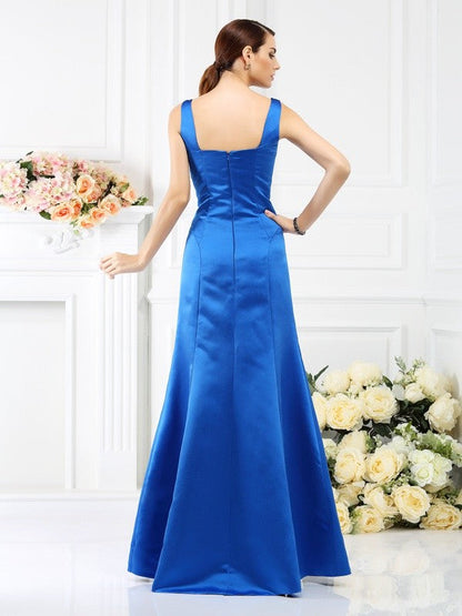 Numbersea Sheath Column Straps Sleeveless Long Satin Bridesmaid Dresses