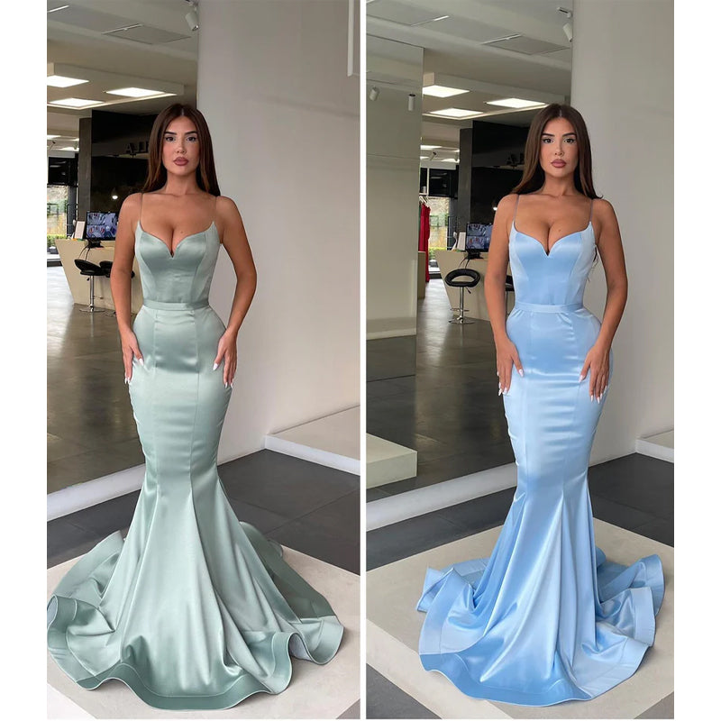 Spaghetti Straps Simple Mermaid Prom Dress