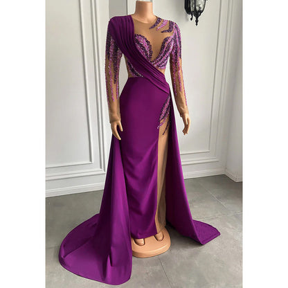 Unique Bateau Heavy Beads Long Sleeves Long Formal Evening Dress