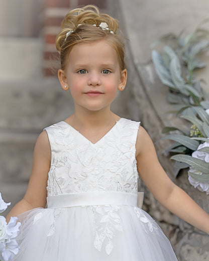 Sleeveless Lace Tulle Knee Length Flower Girl Dress