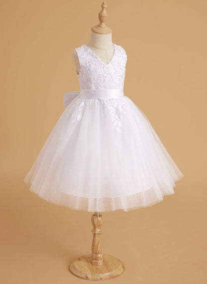 Sleeveless Lace Tulle Knee Length Flower Girl Dress