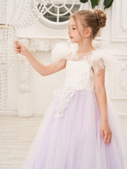 Detachable  Lace Tulle Sweep Train Flower Girl Dress