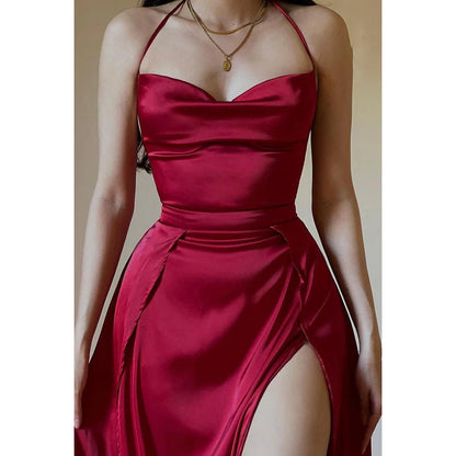 Simple & Classic Straps V-Lnec Side Slit Party Prom Dress