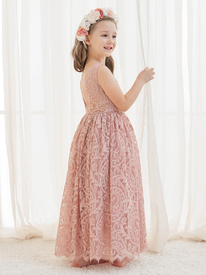 Girl Paisley Lace Back A-Line Straight Tutu Tulle Party Flower Girl Dress