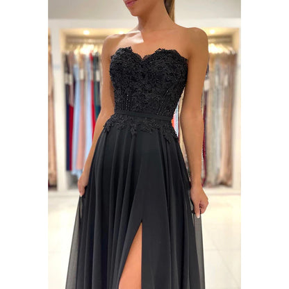 Sheath/Column Strapless Chiffon Appliques Backless Sleeveless Prom Dress