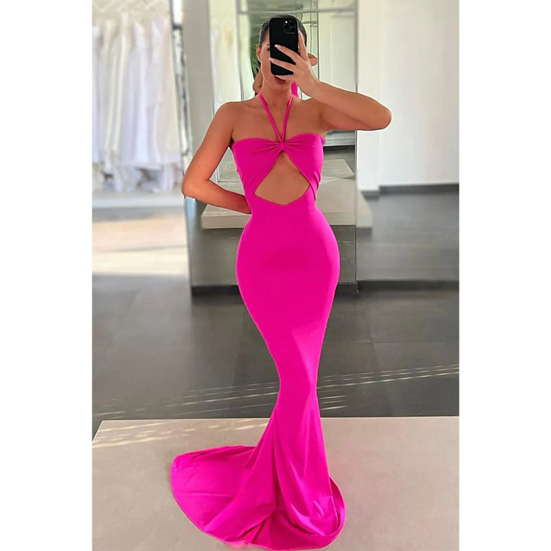 Unique Halter Mermaid Formal Evening Dress Long Dress