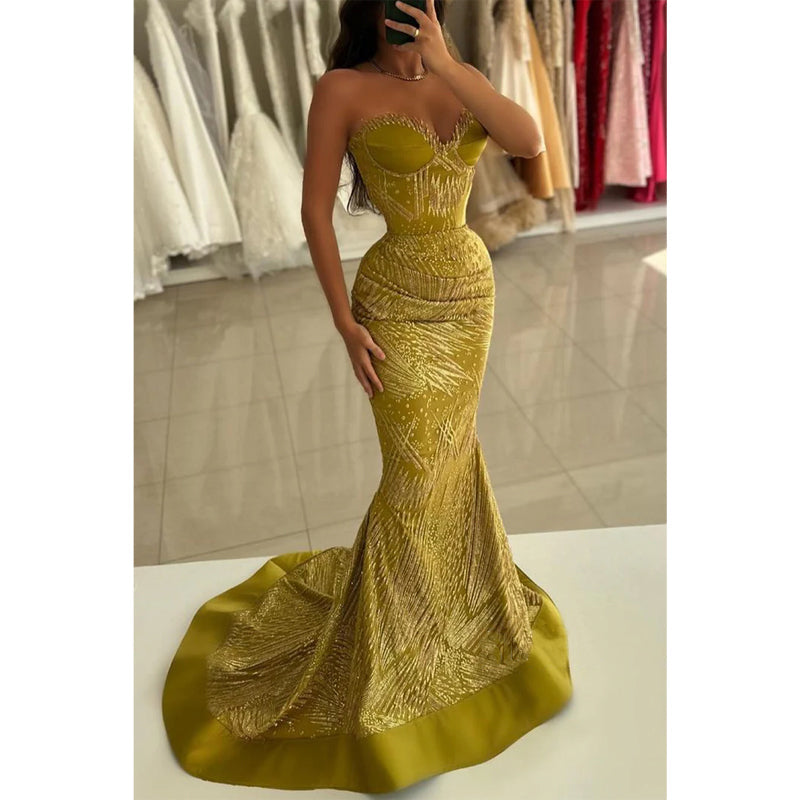 Empire-Kleid mit trägerlosem Ausschnitt und Rüschenapplikationen, lang, Party, Abschlussball, Abendkleid 