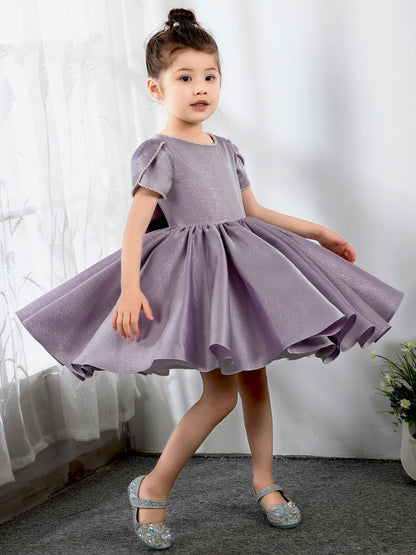 NumberSea - Satin Kids Princess Cute Dresses Short Sleeves Birthday Dress Children's Occasion Wear Party Dresses Flower Girl Dresses