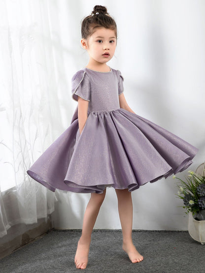 NumberSea - Satin Kids Princess Cute Dresses Short Sleeves Birthday Dress Children's Occasion Wear Party Dresses Flower Girl Dresses