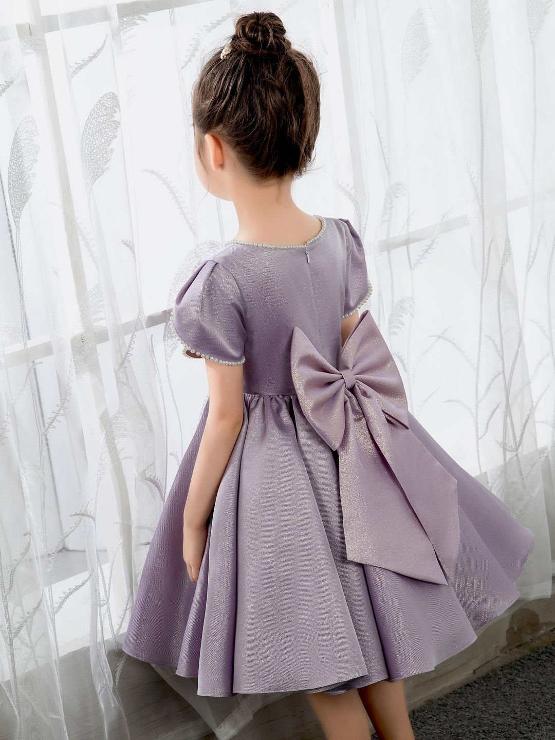 NumberSea - Satin Kids Princess Cute Dresses Short Sleeves Birthday Dress Children's Occasion Wear Party Dresses Flower Girl Dresses