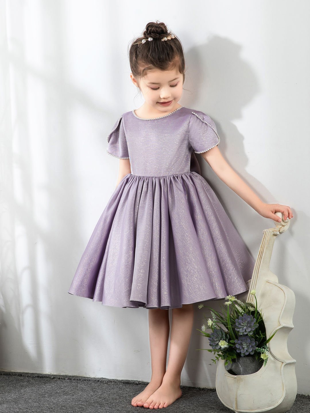 NumberSea - Satin Kids Princess Cute Dresses Short Sleeves Birthday Dress Children's Occasion Wear Party Dresses Flower Girl Dresses