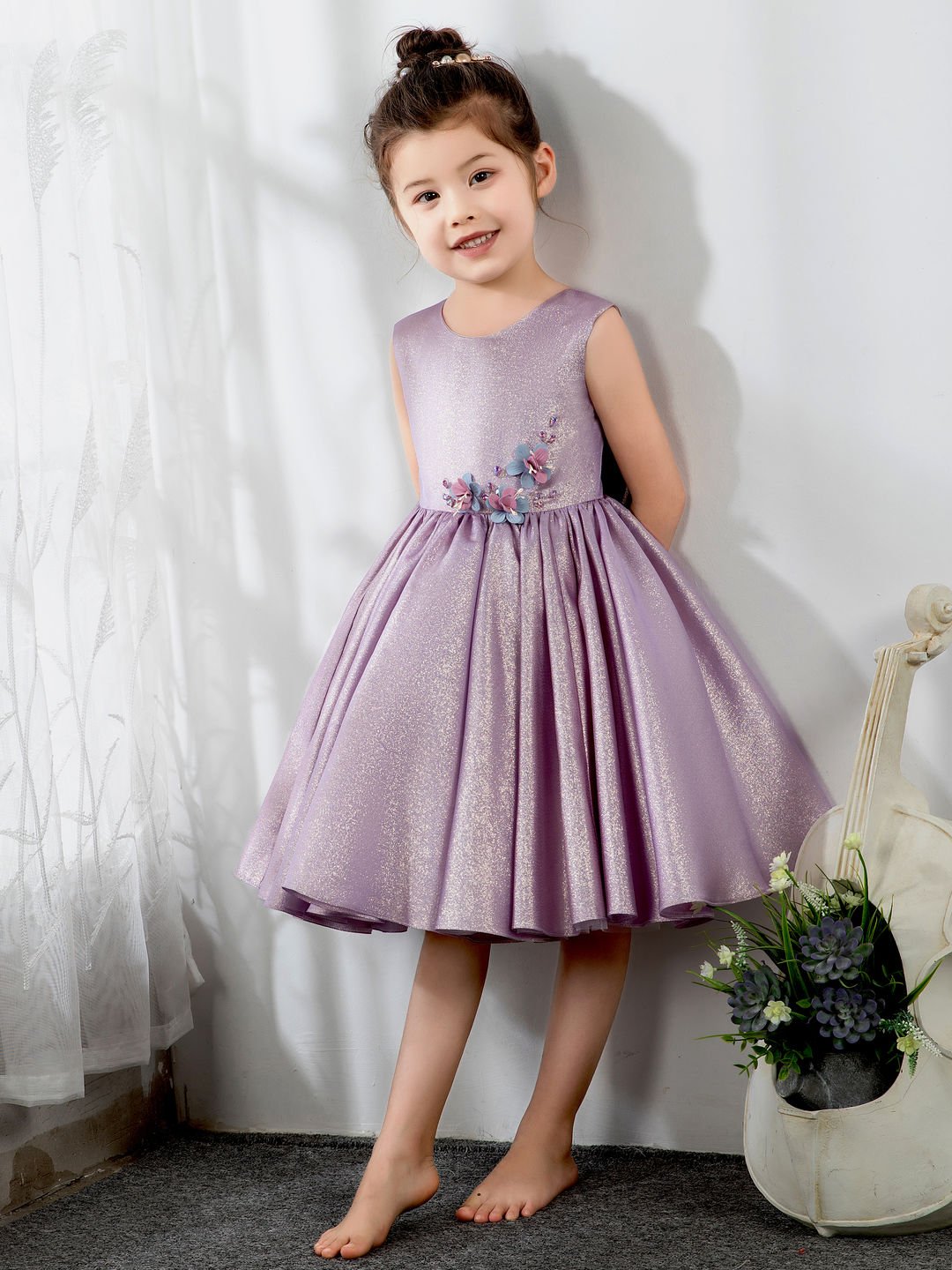 NumberSea - Satin Kids Dresses Girls Princess Cute Dresses Sleeveless Birthday Dress Children's Occasion Wear Party Dresses