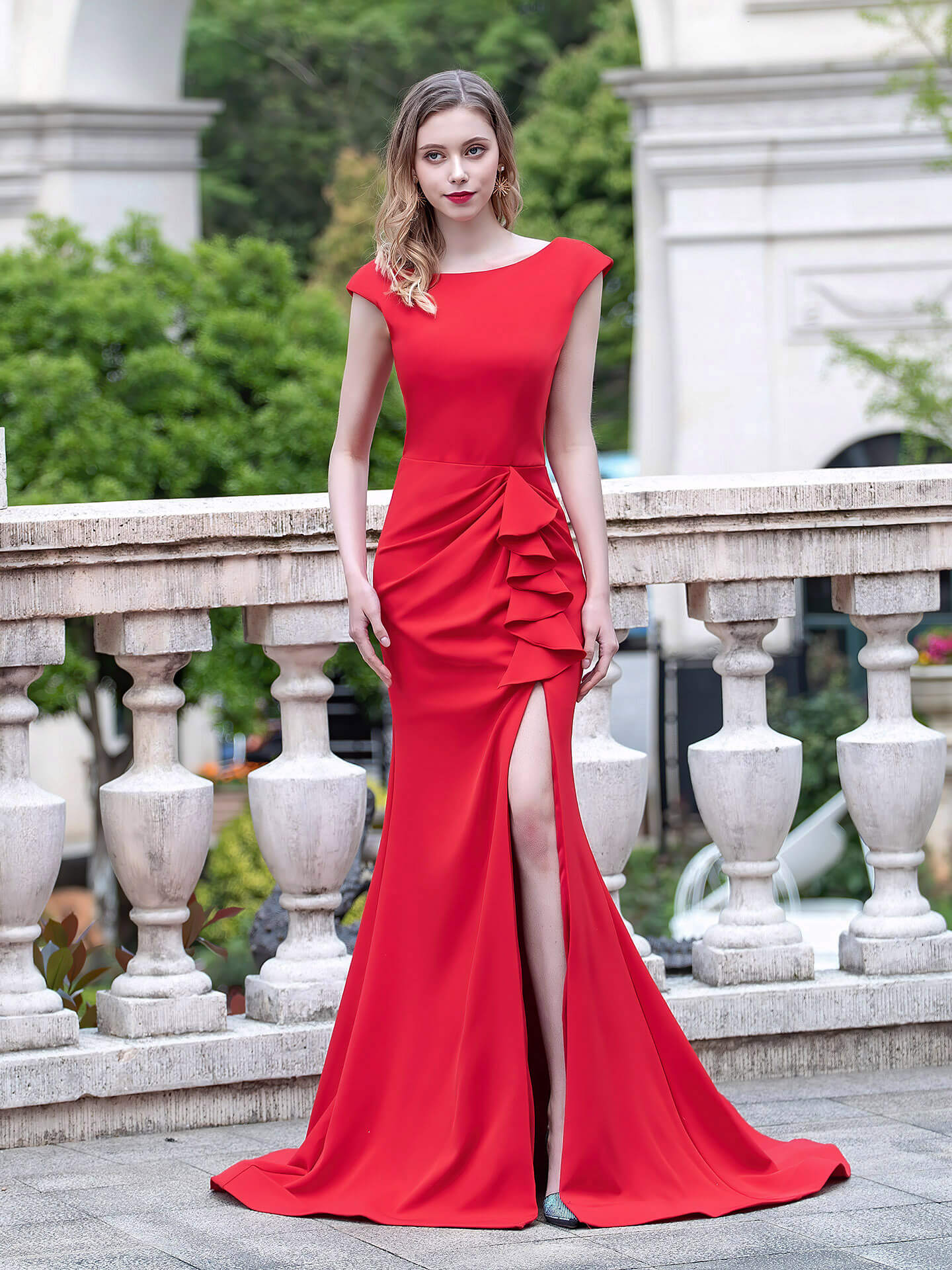 Numbersea Mermaid  Column Elegant Fashion Formal Evening Dresses Cap Sleeveless with Slit Floor Length