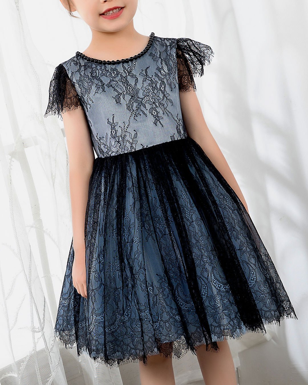 NumberSea - Dark Navy Lace Girls Princess Cute Dresses Birthday Dress Party Dresses Kids Dresses Boutique