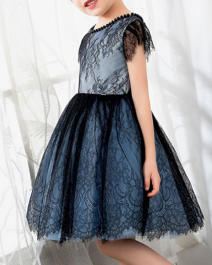 NumberSea - Dark Navy Lace Girls Princess Cute Dresses Birthday Dress Party Dresses Kids Dresses Boutique