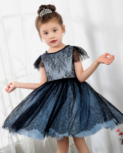 NumberSea - Dark Navy Lace Girls Princess Cute Dresses Birthday Dress Party Dresses Kids Dresses Boutique