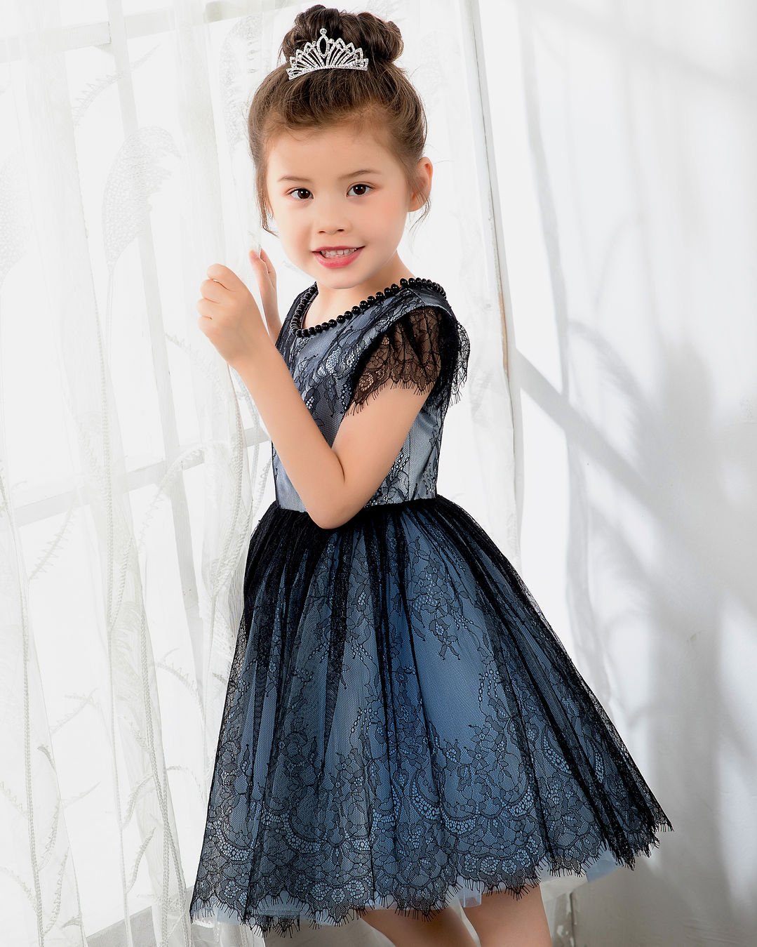 NumberSea - Dark Navy Lace Girls Princess Cute Dresses Birthday Dress Party Dresses Kids Dresses Boutique