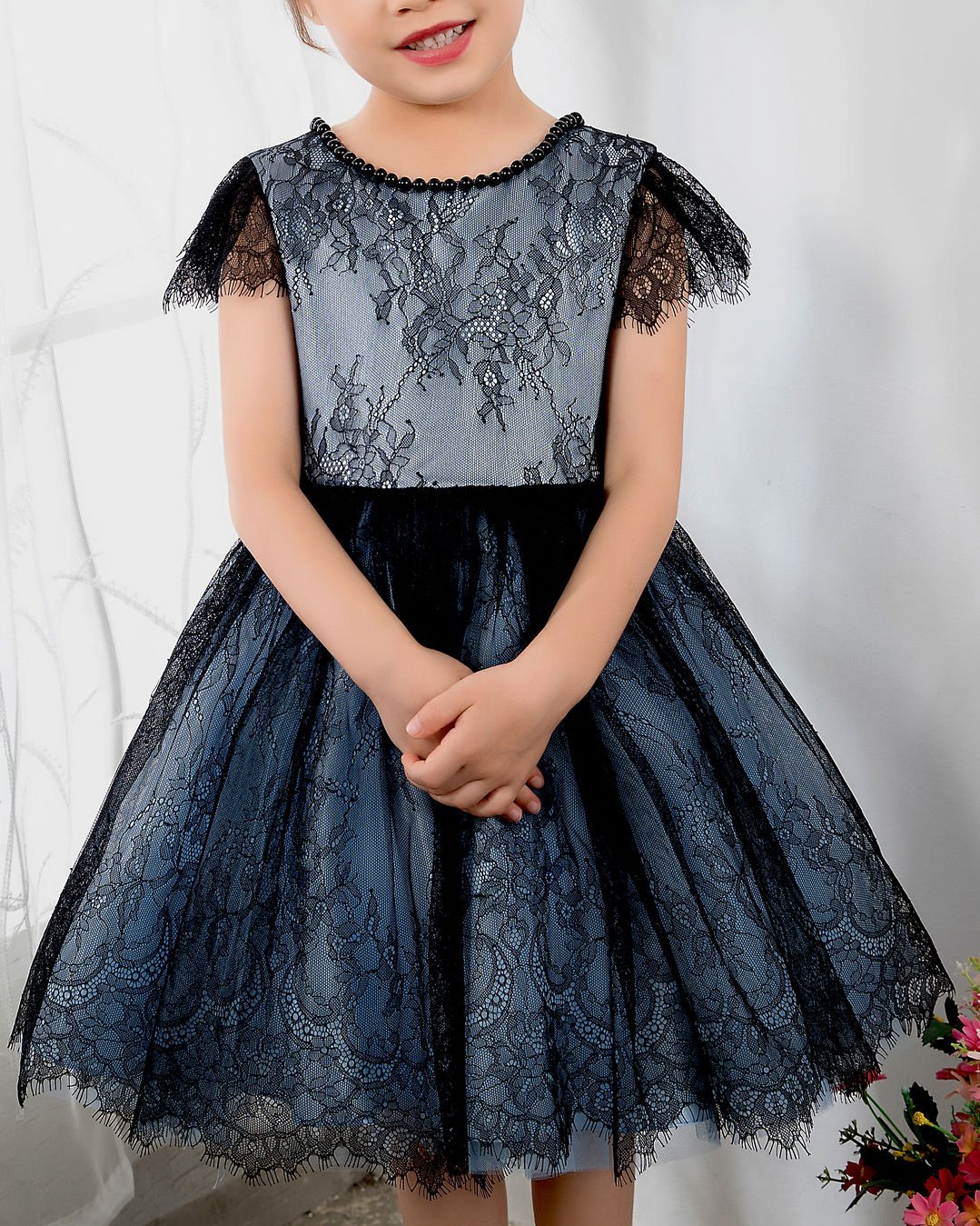 NumberSea - Dark Navy Lace Girls Princess Cute Dresses Birthday Dress Party Dresses Kids Dresses Boutique