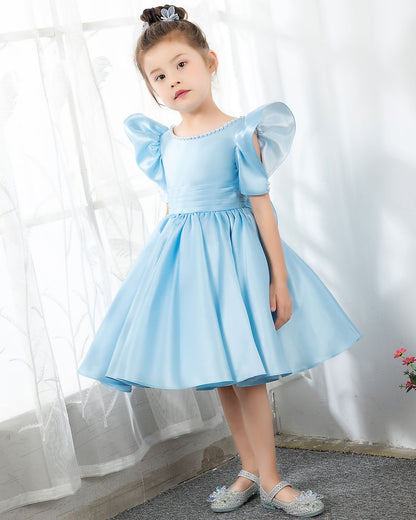 NumberSea - Light Blue Satin Girls Princess Cute Dresses Birthday Dress Party Dresses Kids Dresses Boutique