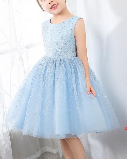 NumberSea - Light Blue Sleeveless Girls Princess Cute Dresses Birthday Dress Party Dresses Kids Dresses Boutique