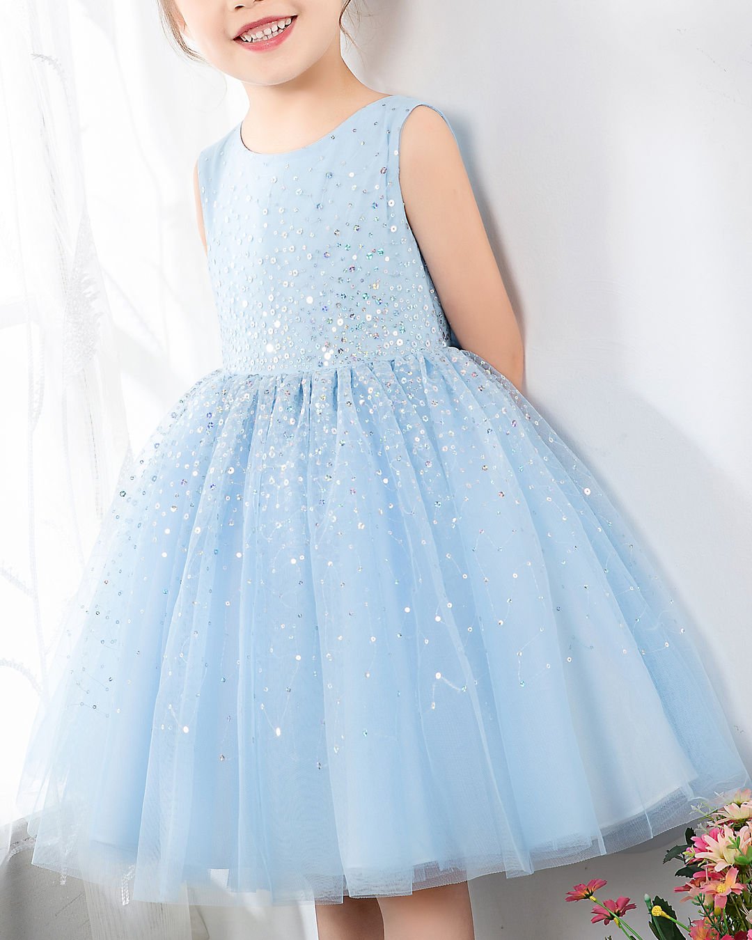 NumberSea - Light Blue Sleeveless Girls Princess Cute Dresses Birthday Dress Party Dresses Kids Dresses Boutique