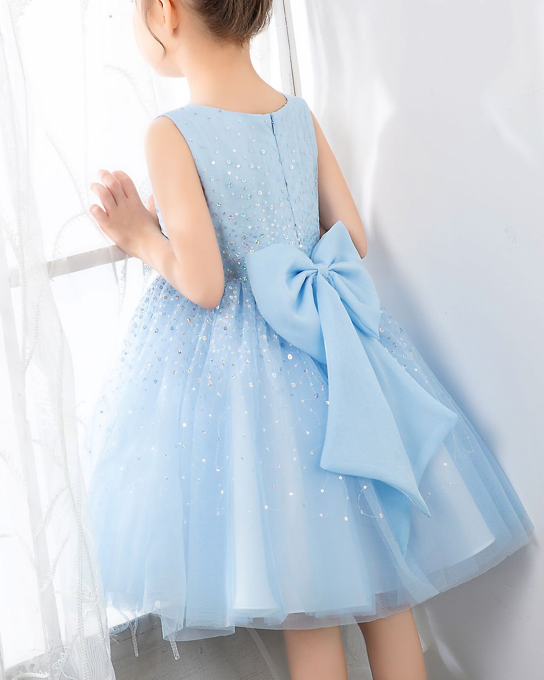 NumberSea - Light Blue Sleeveless Girls Princess Cute Dresses Birthday Dress Party Dresses Kids Dresses Boutique