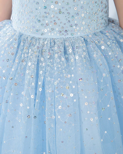 NumberSea - Light Blue Sleeveless Girls Princess Cute Dresses Birthday Dress Party Dresses Kids Dresses Boutique