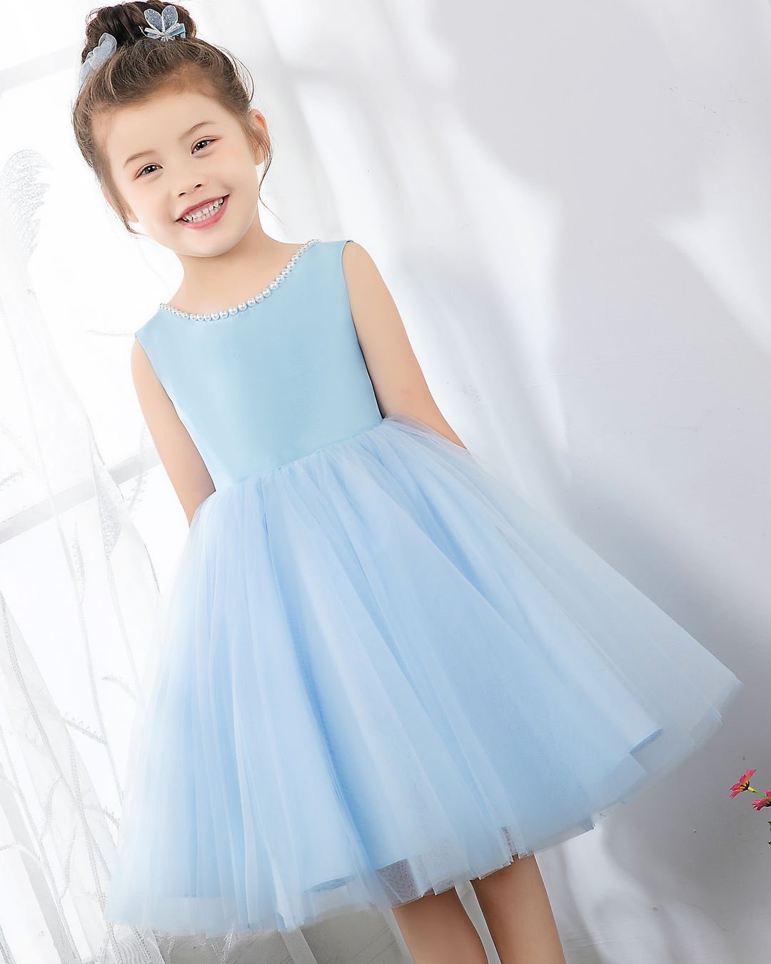 NumberSea - Light Blue Sleeveless Girls Princess Cute Dresses Birthday Dress Party Dresses Kids Dresses