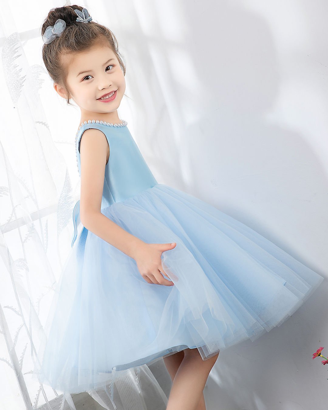 NumberSea - Light Blue Sleeveless Girls Princess Cute Dresses Birthday Dress Party Dresses Kids Dresses