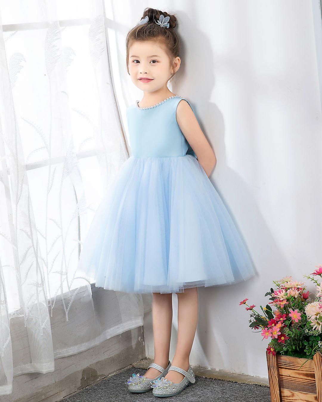 NumberSea - Light Blue Sleeveless Girls Princess Cute Dresses Birthday Dress Party Dresses Kids Dresses