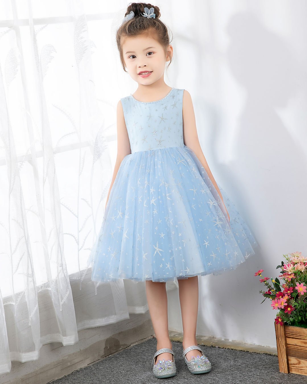 NumberSea - Light Blue Sleeveless Girls Princess Dresses Birthday Dress Party Dresses Kids Fashion Dresses